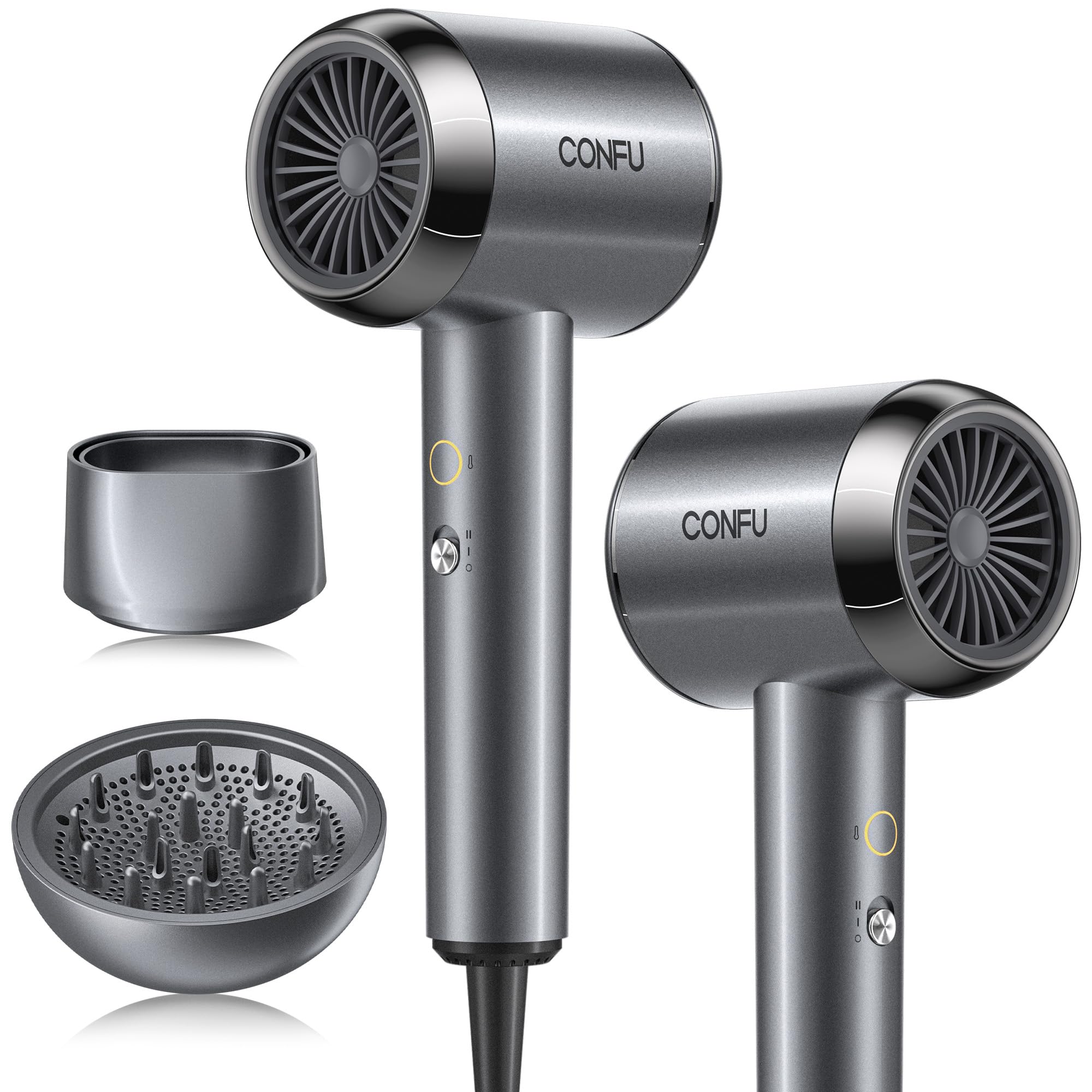 ION HAIR DRYER グレー ディフューザー付き JUNGLE WAVE Ionic Hair Dryer with Diffuser, 1800W Blow Dryer, Fast